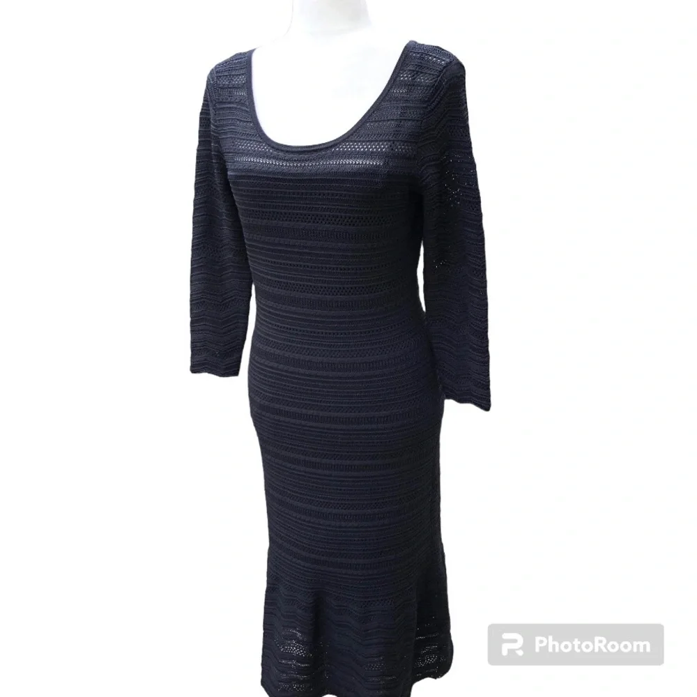 Lauren Ralph Lauren Midi Dress Black Knit Eyelet Stretch